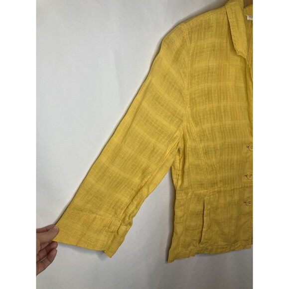 Eileen Fisher Jacket Womens Medium M Yellow Career Lagenlook Linen Blazer - Picture 4 of 9